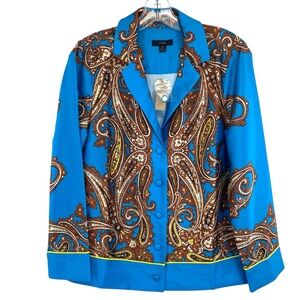 J. Crew Paisley Print Blue Satin Button Front Blouse New